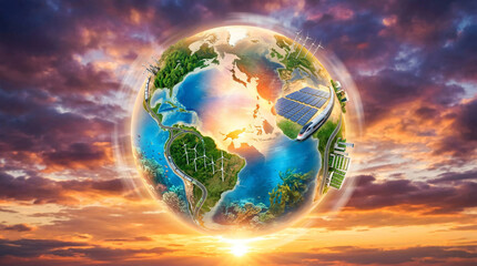 Naklejka premium Concept of Global Sustainability and Renewable Energy for Planet Earth