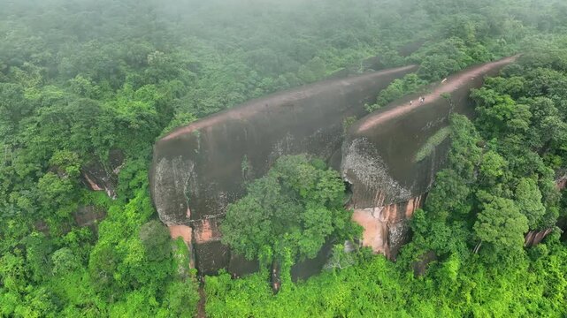 Aerial view of Three whale stones in Phu Sing National, Bueng Kan, Thailand.