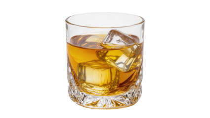 Amber whiskey with ice cubes in a crystal glass, isolated on transparent background © Carlos