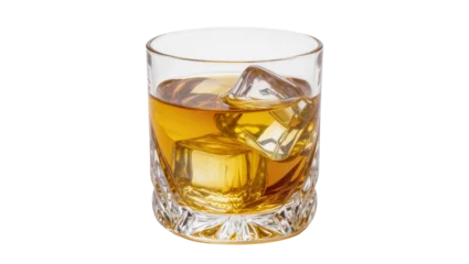 Fotobehang Bar Amber whiskey with ice cubes in a crystal glass, isolated on transparent background  © Carlos