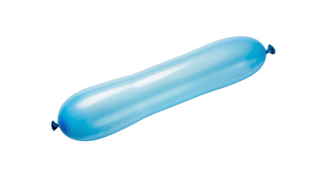 Long blue twisting balloon with tied ends, isolated on transparent background
