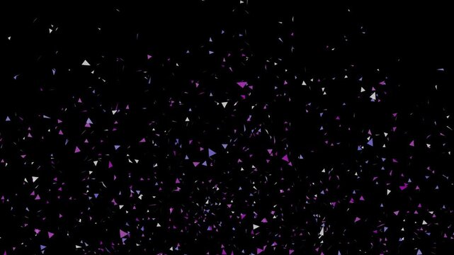 Colorful confetti fireworks explosion animation, realistic glitter particles burst and falling isolated on black background, celebration effect for birthday wedding event 4K