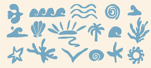 Collection of hand drawn abstract coastal icons © Maria