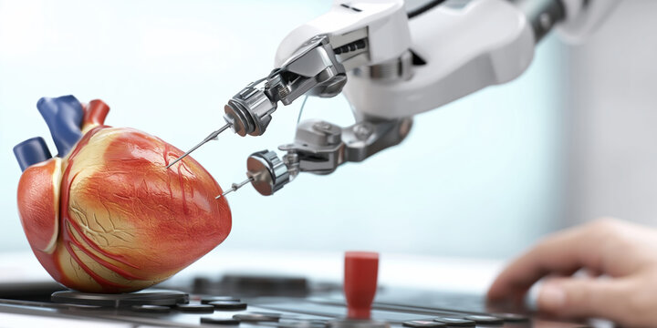 Medical technology robotic surgical system performing delicate heart procedure with precise