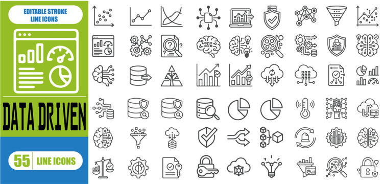 Data Driven Icon Set &ndash; Editable Line Icons for Database, Data Center, Analytics and Data Protection