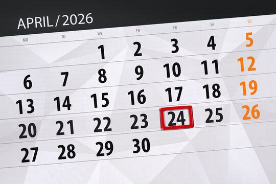 Calendar 2026, deadline, day, month, page, organizer, date, April, friday, number 24