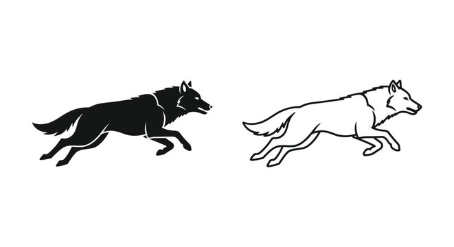 BlackWolfVsGrayWolf Running Silhouettes Design Vector