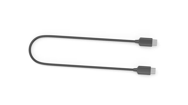 Black usb-c cable on white background