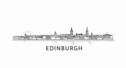 Fototapeta premium Stylized sketch of Edinburgh's skyline with prominent clock tower and sun graphic
