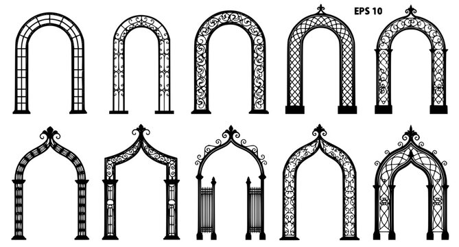 Decorative Wedding Arches and Trellis Silhouette Vector Collection