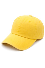 Fototapeta premium Bright Yellow Baseball Cap Mockup Isolated on White Background.