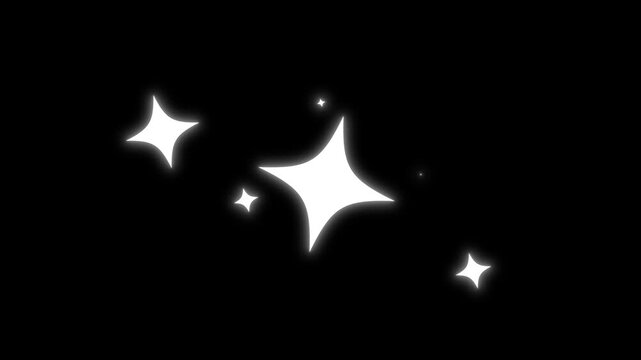 Sparkle twinkle glitter star effect animation. fairy glitter sparkle blinking Particles, white shining dust light, magic sparkles, white doodle cartoon blinking stars on black screen background. 4k