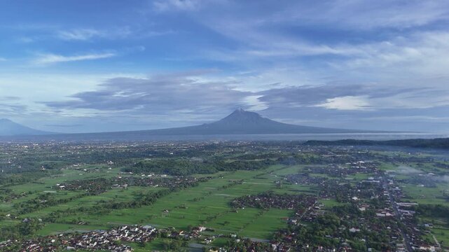 Fresh Green Landscape with Mount Merapi Volcano