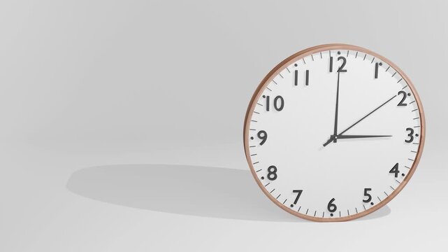 White Wall Clock with Wooden Frame Showing 215 on White Background with Shadow