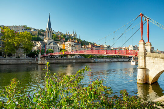 Lyon, France - Bridge and Church of Saint George