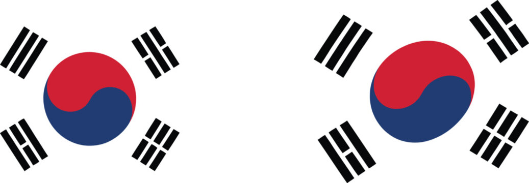 South, Korea flag illustration in vector style, detailed national symbol with Taegeuk circle and trigrams, patriotic emblem art for education, travel, global identity and cultural presentation themes.