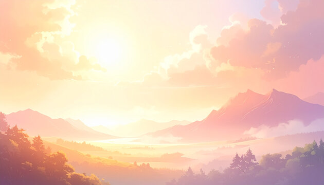 Sunrise over misty mountain landscape