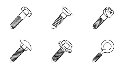 Fototapeta premium bolt , six black Continuous Line Art (Single Line) vector set collection , white background , PNG and SVG
