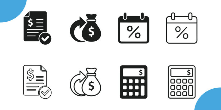 Finance and investment icons bills savings calendar interest rates and financial planning concepts