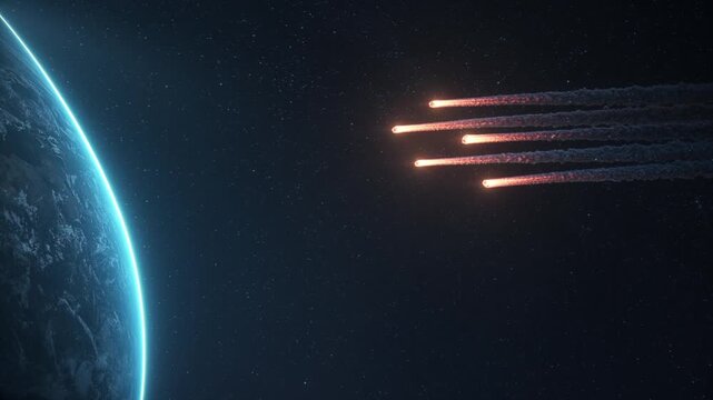 Asteroids Approaching Earth &ndash; Dramatic Space Impact Threat Concept in FHD