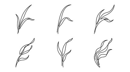 Fototapeta premium grass blade , six black Continuous Line Art (Single Line) vector set collection , white background , PNG and SVG