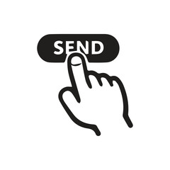 Obraz premium Digital hand icon pressing a send button for online communication and message delivery
