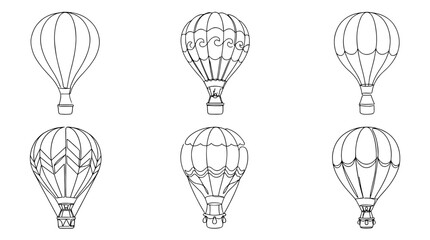 Naklejka premium hot air balloon , six black Continuous Line Art (Single Line) vector set collection , white background , PNG and SVG