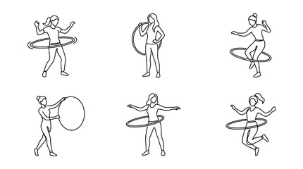 Obraz premium hula hoop , six black Continuous Line Art (Single Line) vector set collection , white background , PNG and SVG
