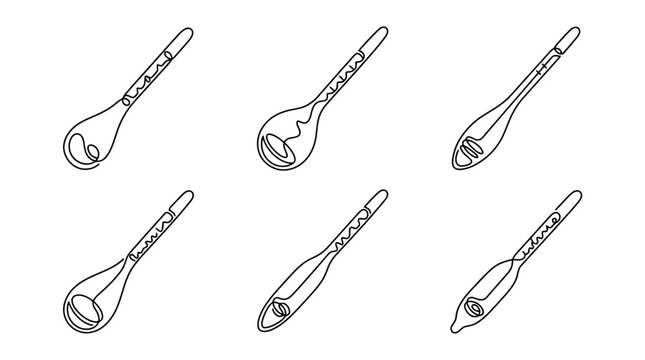 hydrometer , six black Continuous Line Art (Single Line) vector set collection , white background , PNG and SVG