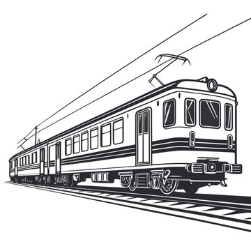 A classic black and white photograph of a vintage passenger train car