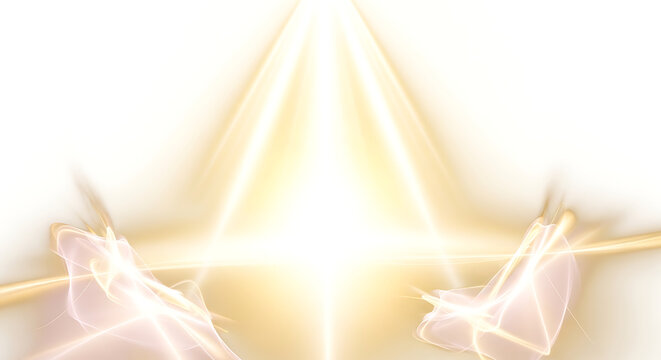 Divine bright golden light rays abstract background with heavenly glow effect and white copy space for spiritual concepts with sun rays