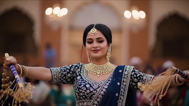 Slow motion indian bride traditional dance ceremony