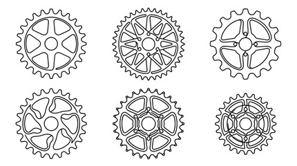 Fototapeta premium sprocket , six black Continuous Line Art (Single Line) vector set collection , white background , PNG and SVG