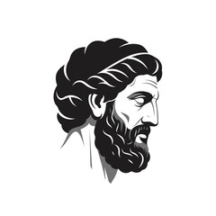 Classical Greek Philosopher Profile Portrait With Beard and Wavy Hair in Black and White. © brkh