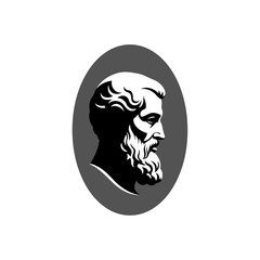 Classical Profile Portrait of Ancient Philosopher Silhouette in Oval Cameo Style Black and White. © brkh