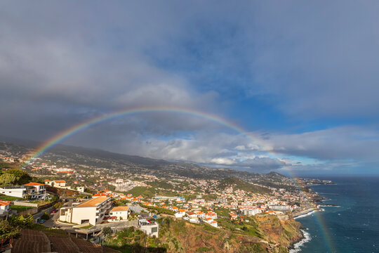Rainbow over C�mara de Lobos coastline in Madeira Portugal