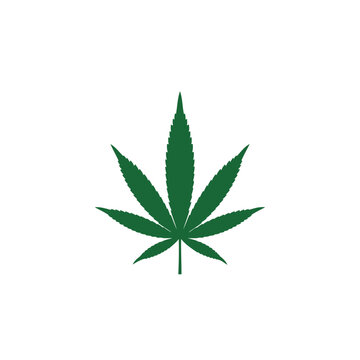Silhouette of Pot Cannabis marijuana hemp leaf for CBD THC logo design.