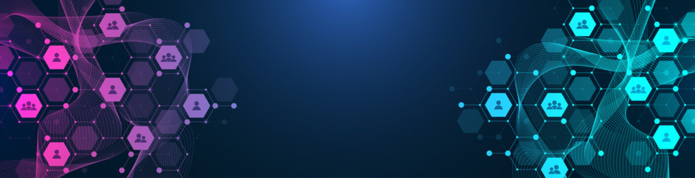 Social network communication illustration concept. Global network connection abstract background. Deep web. Horizontal header web banner. Internet technology. Business. Science