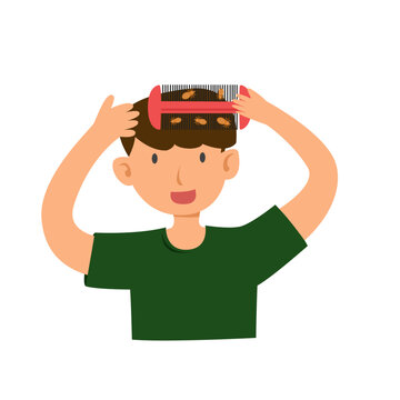 Scratching Head with Lice. Lice infection concept