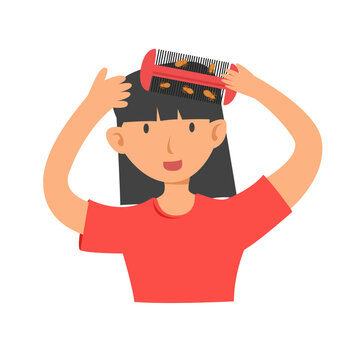 Scratching Head with Lice. Lice infection concept