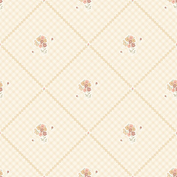 Seamless floral pattern, ditsy flower pattern, fabric print in elegant style on gingham background, cute small flower background. Floral design for home textile, wallpaper pattern, fabric, fashion. Ve