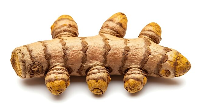 Fresh Turmeric Root Isolated on White Background for Culinary and Medicinal Use.