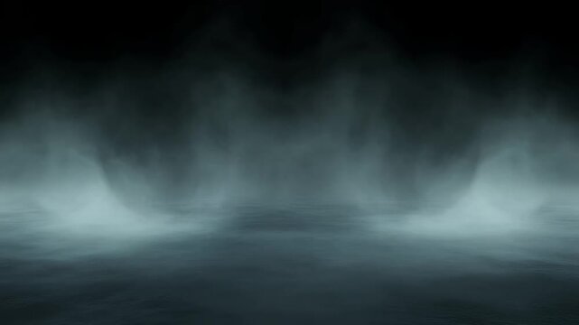 Ethereal mist clouds drifting over dark reflective surface.