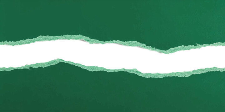 Dark green torn paper background with a horizontal white ripped hole for copy space vector illustration