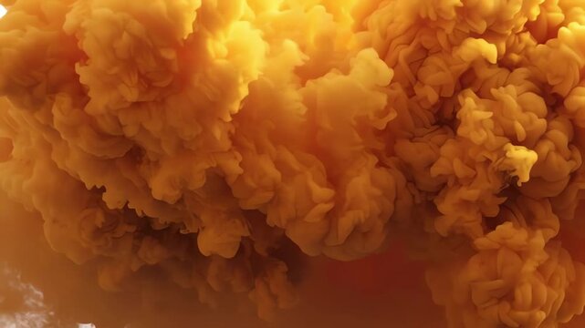 Abstract Yellow Smoke Clouds Swirling on White Background