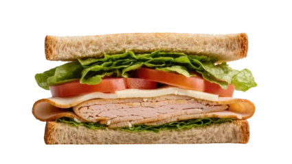 Fotobehang Snack Hearty turkey sandwich with lettuce tomato and cheese, isolated on transparent background  © Carlos