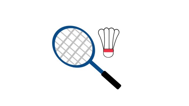 2D flat animated badminton racket with a shuttlecock on white and green screen backgrounds.