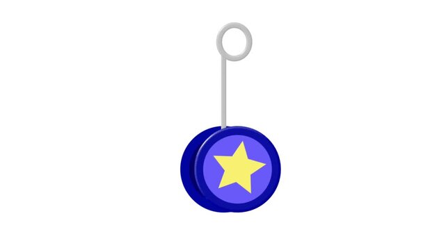 A blue animated yo-yo with a yellow star moving up and down on a string over white and green backgrounds.