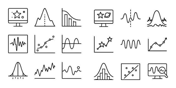 Data visualization icons illustrating graphs charts and signals