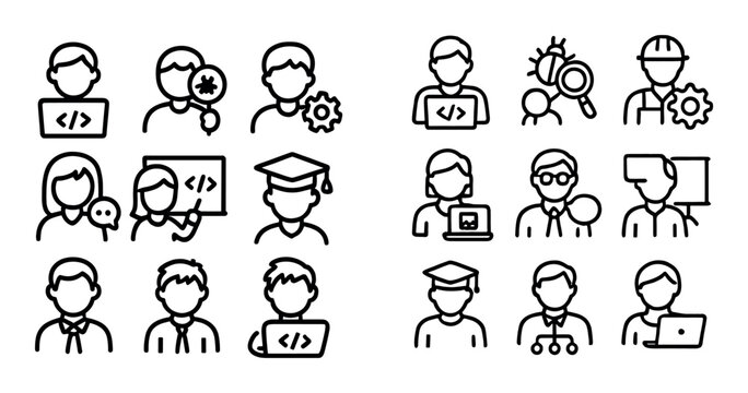 Avatar icons showing professionals students and instructors in grid